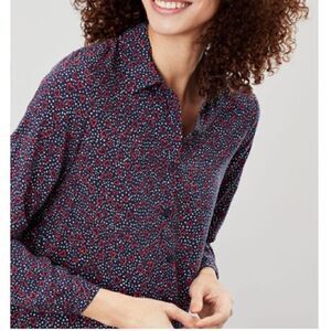 Joules Top Elvina Blouse Button Up Dotty Heart Print Navy Tunic Women's 8